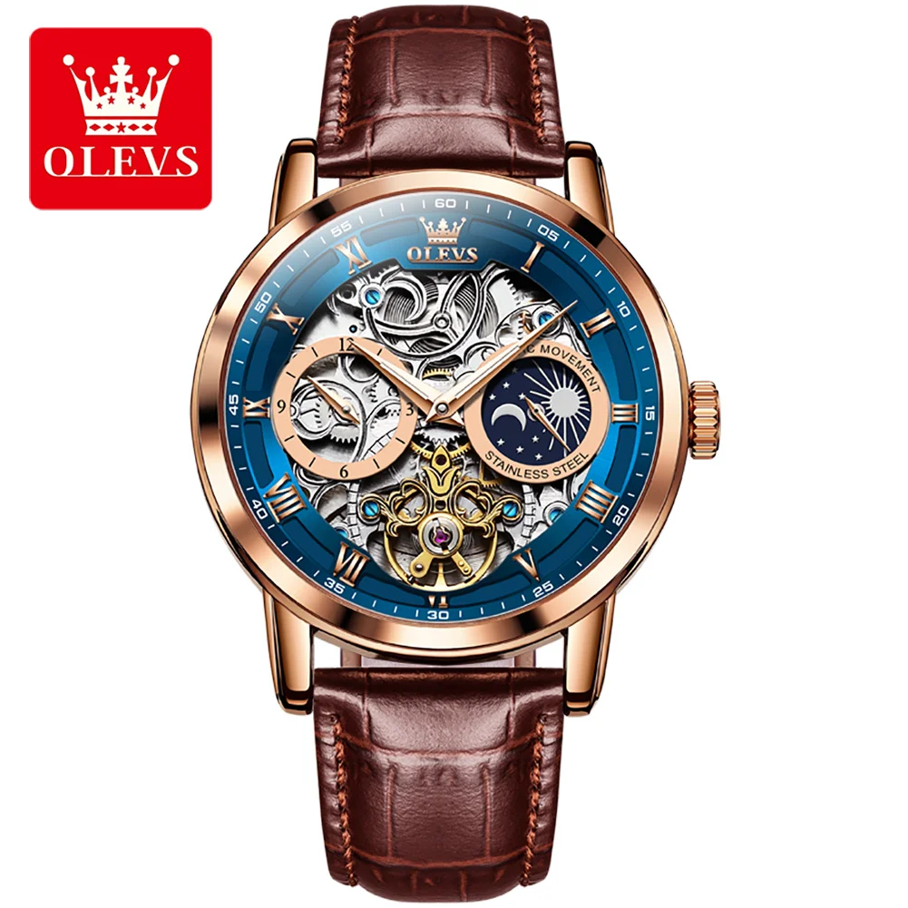 

OLEVS 6670 Luxury Brand Men Style Fashion Skeleton Mechanical Men's Watch Genuine Leather Belt Automatic Oem automatic Watches