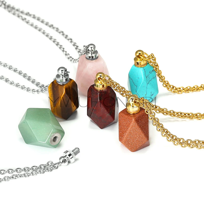 Natural stone Bottle Colorful Fluorite Crystal Perfume Bottle Essential Oil Perfume Pendant Necklace
Natural stone Bottle Colorful Fluorite Crystal Perfume Bottle Essential Oil Perfume Pendant Necklace