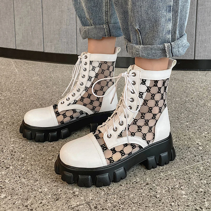 INS Fashion Breathable Mesh Short Shoelace Boots Sexy Translucence Sandal Boots, Black/white
INS Fashion Breathable Mesh Short Shoelace Boots Sexy Translucence Sandal Boots, Black/white