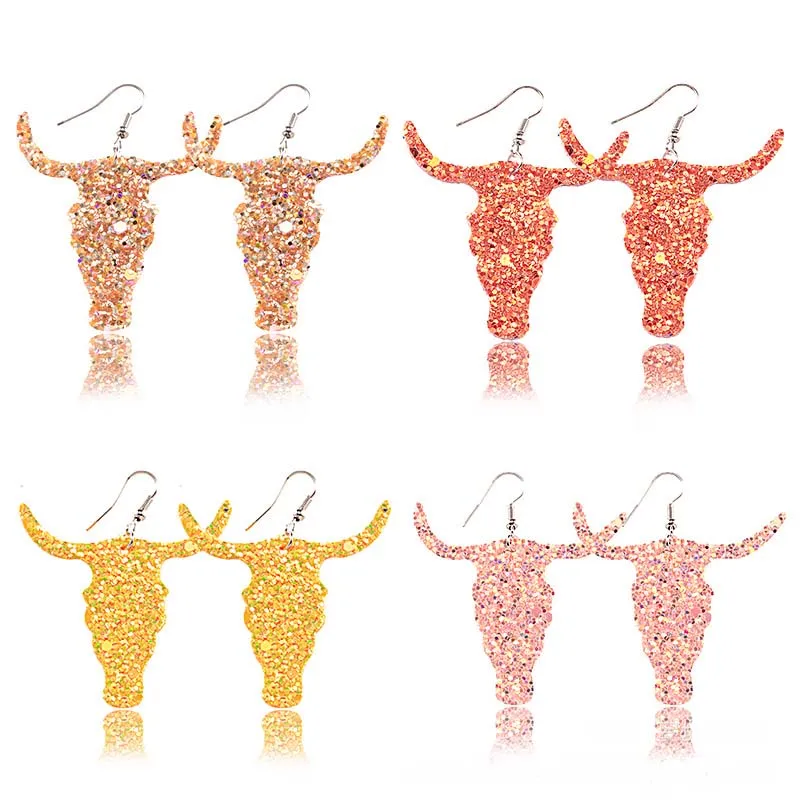 Latest handmade PU earrings sequins dangling hook earrings double-sided glitter shiny sequined PU leather bull head earrings
Latest handmade PU earrings sequins dangling hook earrings double-sided glitter shiny sequined PU leather bull head earrings