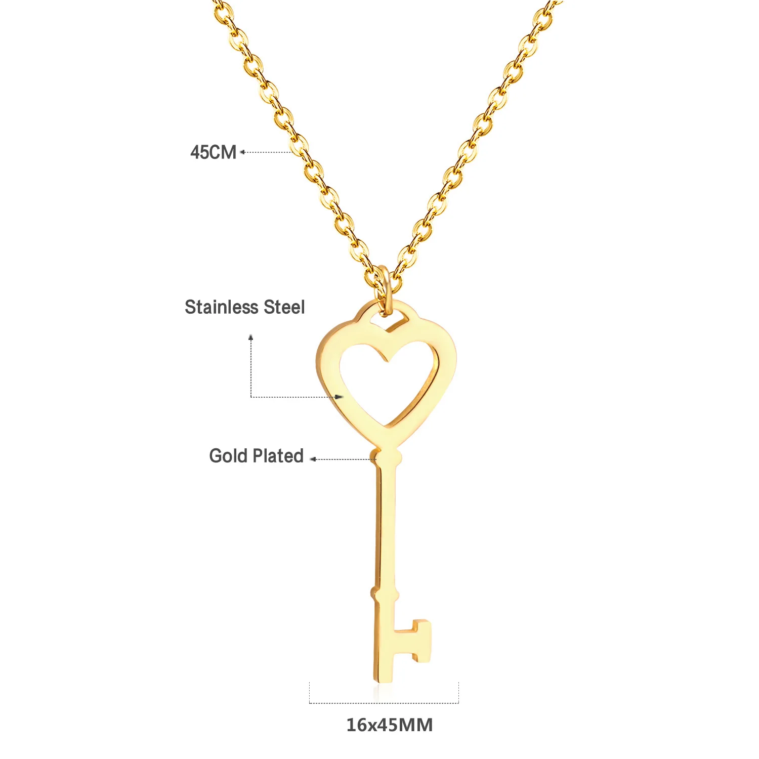 Ason Hot Sale 18K Gold Plated Custom Key Shape Pendant Necklace Stainless Steel Gift Jewelry for Young Lovers
Ason Hot Sale 18K Gold Plated Custom Key Shape Pendant Necklace Stainless Steel Gift Jewelry for Young Lovers