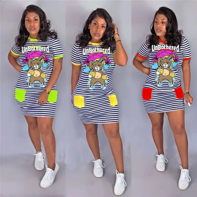 2020 Round Neck Short Sleeve Stripe Cute Bear Letter Print Pocket Short Women Lovely Dresses, Customized color
2020 Round Neck Short Sleeve Stripe Cute Bear Letter Print Pocket Short Women Lovely Dresses, Customized color