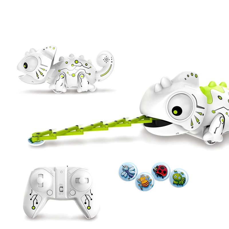 kids educational 2.4GHz smart rc chameleon walking tail swing catching food remote control animal toys with sound light