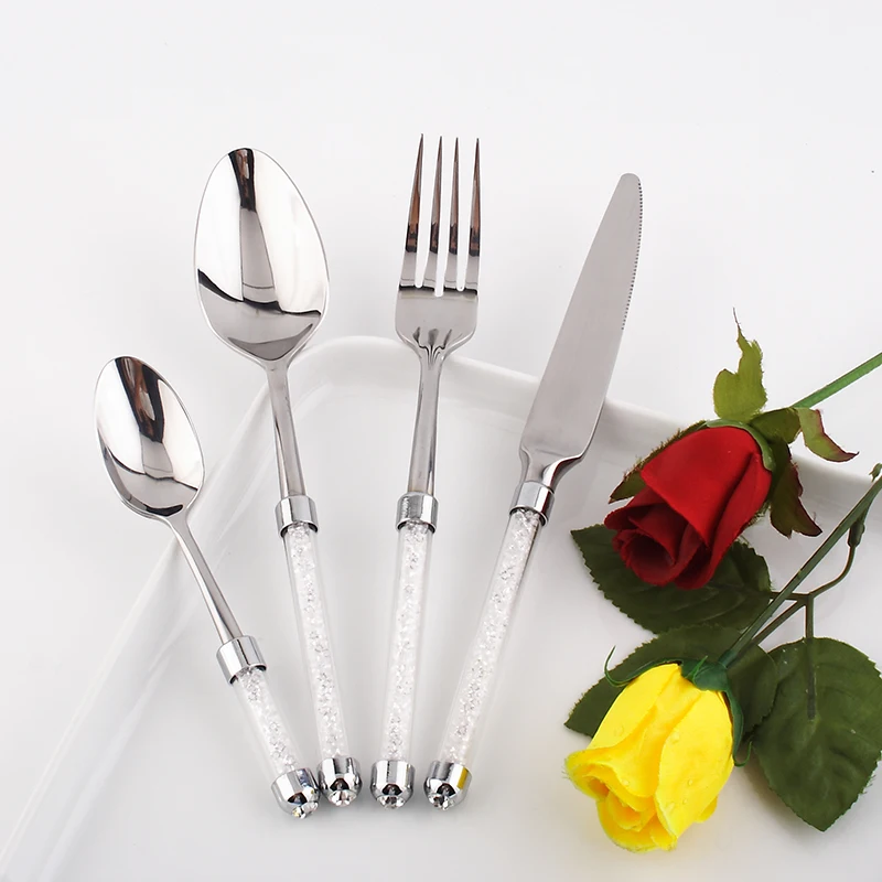 Crystal tableware 4 sets of knives and forks Steak silver cutlery set tableware set European western-style restaurant wedding ta
Crystal tableware 4 sets of knives and forks Steak silver cutlery set tableware set European western-style restaurant wedding ta