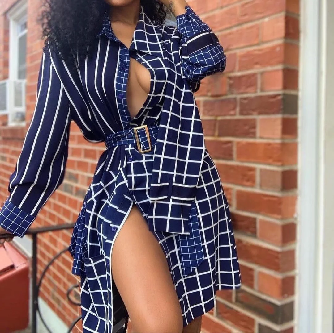 2021 New Arrivals High Quality Elegant Irregular Asymmetry Blue Striped Plaid Belted Fashion Shirt Dress Women Casual Dress, Blue plaid
2021 New Arrivals High Quality Elegant Irregular Asymmetry Blue Striped Plaid Belted Fashion Shirt Dress Women Casual Dress, Blue plaid