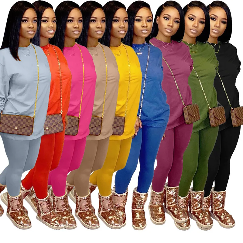 Customized LOGO Ladies solid color round neck casual suit women two piece set fall set jogging set for women M2891 
Customized LOGO Ladies solid color round neck casual suit women two piece set fall set jogging set for women M2891