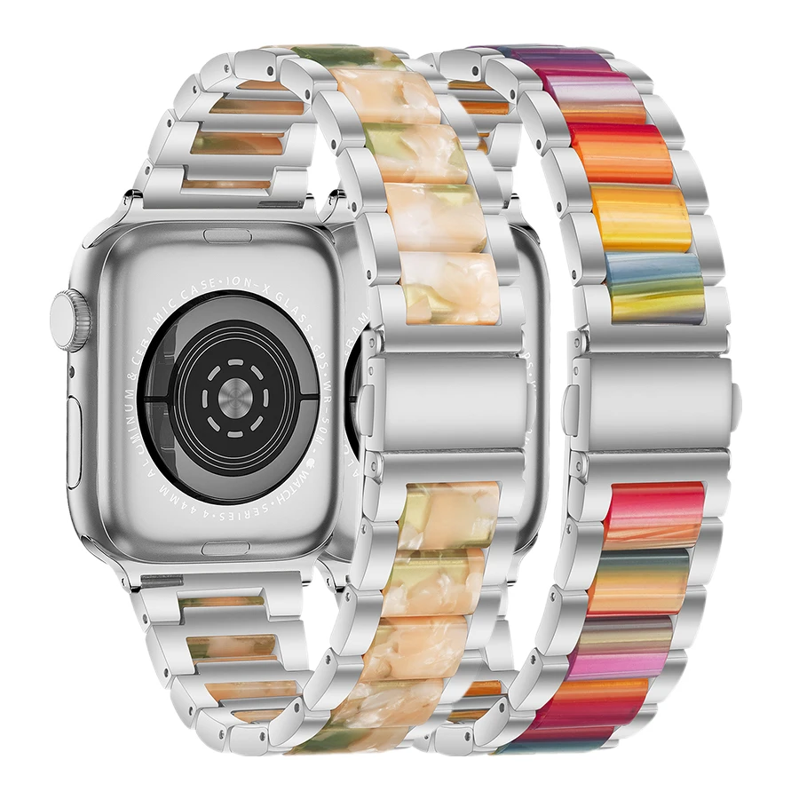 Resin Stainless Steel Watch Band For Apple Watch Series 5 38mm 40mm 42mm 44mm, For iWatch Bands
Resin Stainless Steel Watch Band For Apple Watch Series 5 38mm 40mm 42mm 44mm, For iWatch Bands