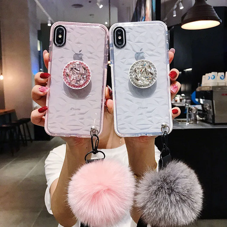 Diamond 3D glitter clear phones case with hair ball lanyard kickstand holder for iphone12 pro max 11 XR XS mobile phone cover, Multi
Diamond 3D glitter clear phones case with hair ball lanyard kickstand holder for iphone12 pro max 11 XR XS mobile phone cover, Multi