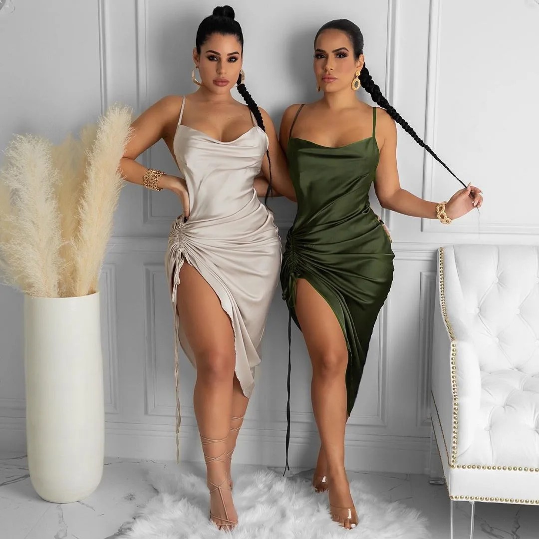 KHT3201 Sexy Party Dress Women Cowl Neck Sleeveless Backless Elegant Midi Dress Side Drawstring Tie Up Ruching Club Dresses
KHT3201 Sexy Party Dress Women Cowl Neck Sleeveless Backless Elegant Midi Dress Side Drawstring Tie Up Ruching Club Dresses