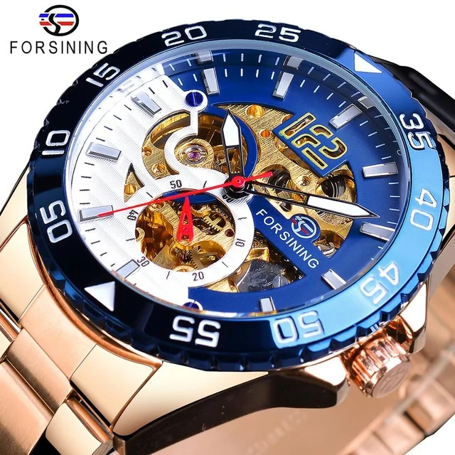 

Forsining Watch Skeleton Luxury Stainless Steel Waterproof Mens Watches Fashion Transparent Mechanical Sport Male Wrist Watches, 5-colors