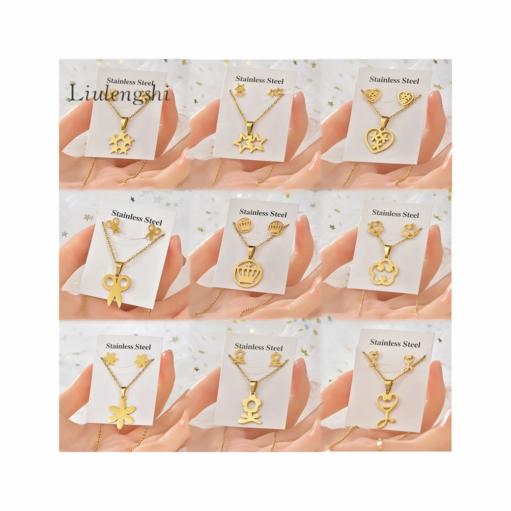 Fashion Women Jewelry Set Stainless Steel 18k Gold Plating Jewelry Set Star Heart Flower Crown Necklace Earrings Jewelry Set, Gold color
Fashion Women Jewelry Set Stainless Steel 18k Gold Plating Jewelry Set Star Heart Flower Crown Necklace Earrings Jewelry Set, Gold color