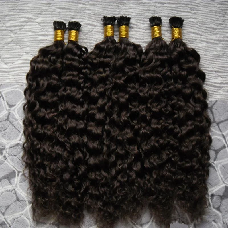 Soft dark brown #2 1gram 2mm kinky curly hair i tips raw virgin hair brazilian