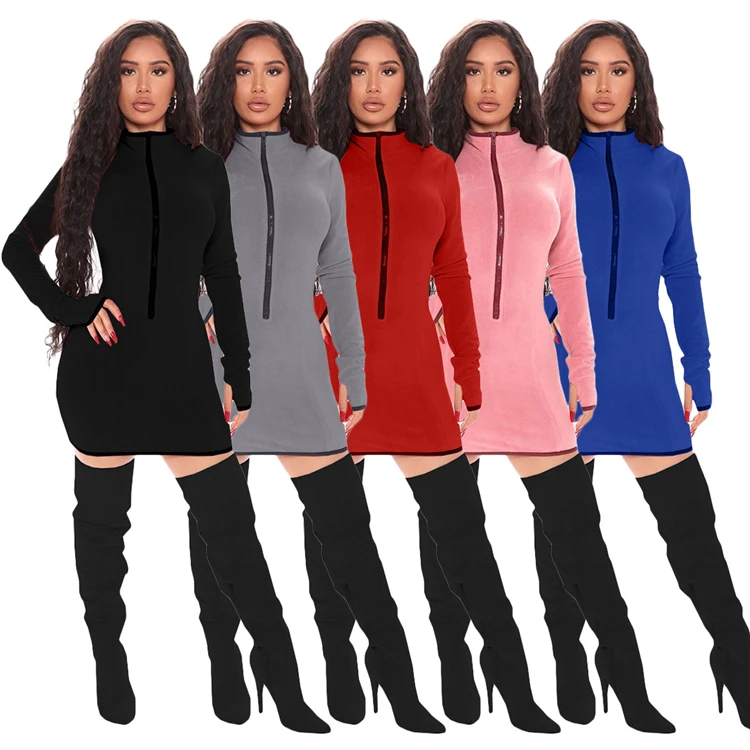 EB-20122502 spring 2021 cheap casual long sleeve zipper dress bodycon mini dresses for women, Picture shown
EB-20122502 spring 2021 cheap casual long sleeve zipper dress bodycon mini dresses for women, Picture shown