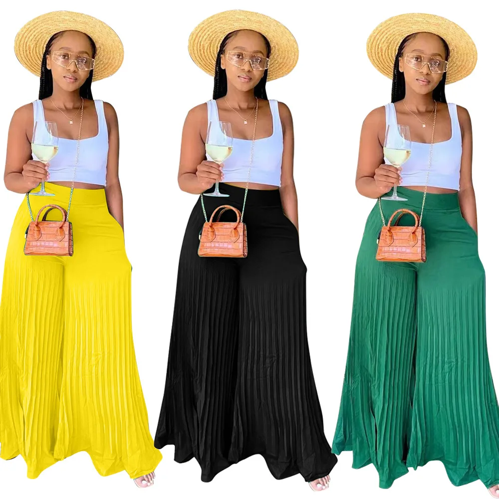 summer 2022 women clothing new Fashion casual solid color high temperature stereotype pleated wide leg pants, Customized colors
summer 2022 women clothing new Fashion casual solid color high temperature stereotype pleated wide leg pants, Customized colors