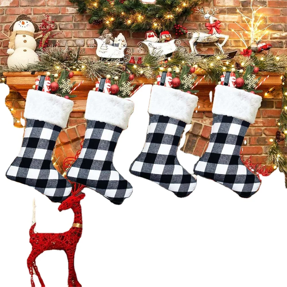 Wholesale custom red and Black Plaid Christmas socks Plush cuffs candy gift bag
Wholesale custom red and Black Plaid Christmas socks Plush cuffs candy gift bag
