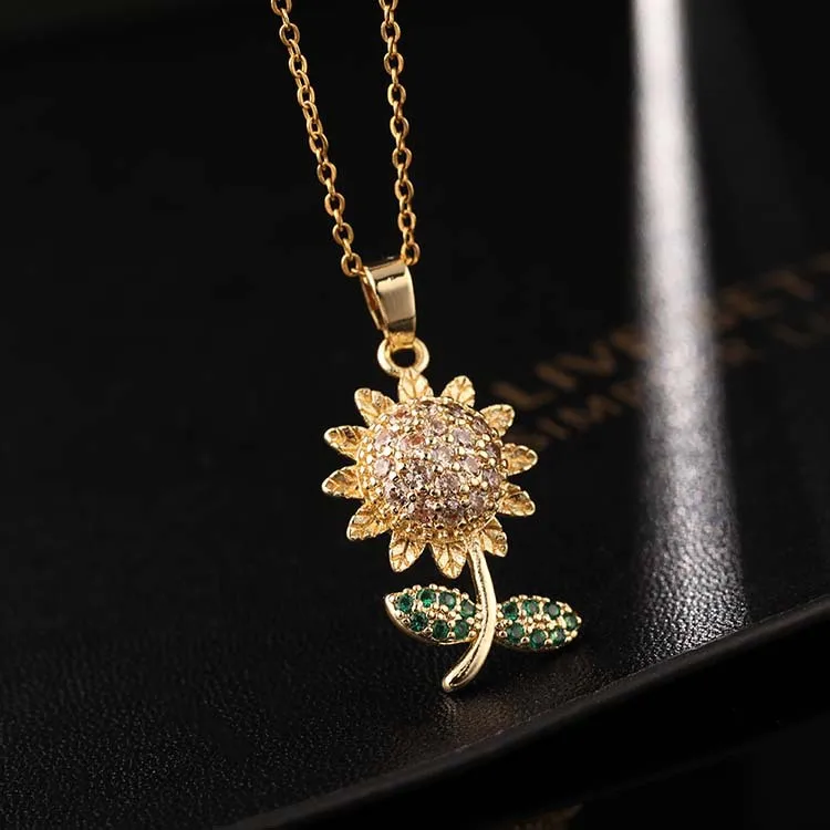 Collar Colgante De Girasol Gold Plated Copper Zircon Colorful Diamond Flower Necklace Titanium Steel Sunflower Pendant Necklace
Collar Colgante De Girasol Gold Plated Copper Zircon Colorful Diamond Flower Necklace Titanium Steel Sunflower Pendant Necklace