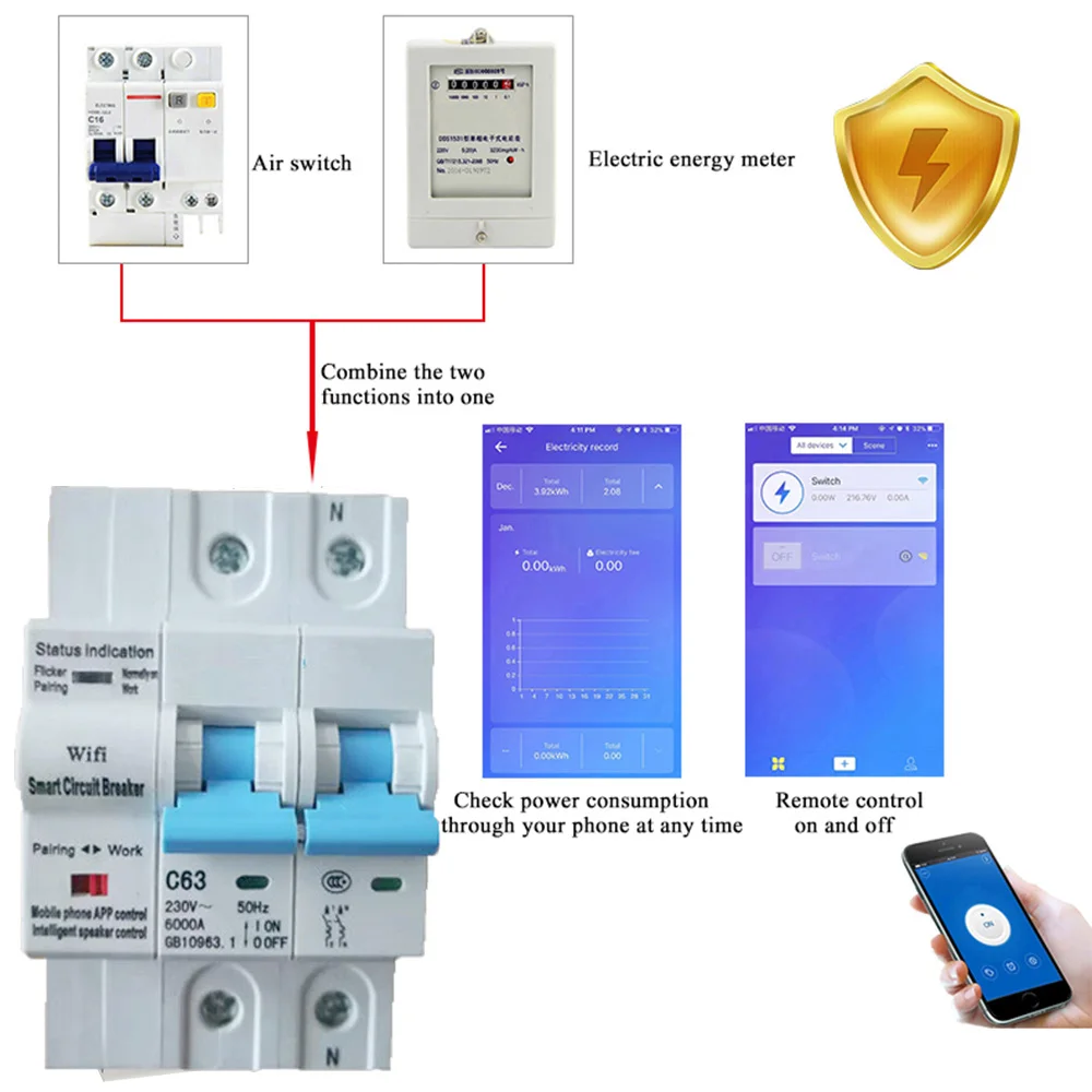 P A A Wifi Smart Circuit Breaker With Energy Monitoring And Meter