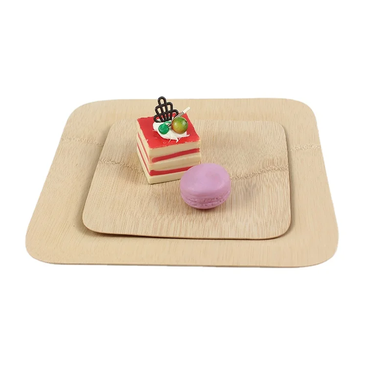 Non-toxic Disposable Tableware Wooden Hi-q Dish Plate Biodegradable Bamboo Round or Square Shape Natural Spots Plant Pattern