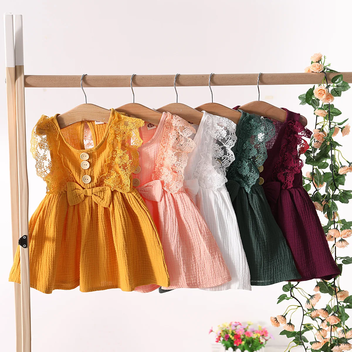 High Quality Baby Girl Summer Ruffle Sleeve Dresses Kids Solid Color Cotton wrinkle Dresses with button Childrens Clothes
High Quality Baby Girl Summer Ruffle Sleeve Dresses Kids Solid Color Cotton wrinkle Dresses with button Childrens Clothes