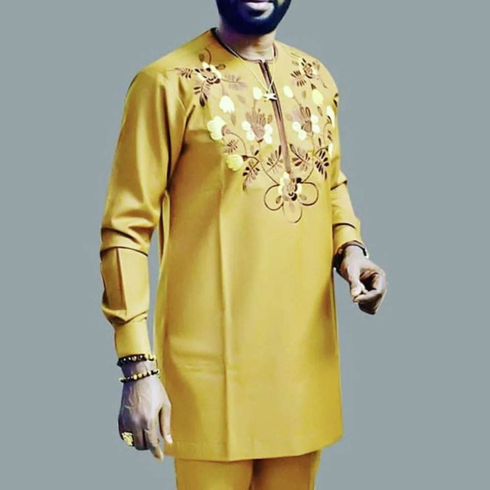 Men's African shirt long-sleeved solid color printing stand-up collar pullover casual plus size top, Yellow or customized
Men's African shirt long-sleeved solid color printing stand-up collar pullover casual plus size top, Yellow or customized