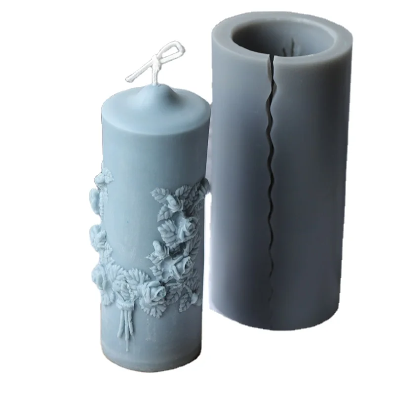

Big Silicone Pillar Candle Molds Cylindrical Mould Column Vintage Flowers DIY Scented Candles Making Mold