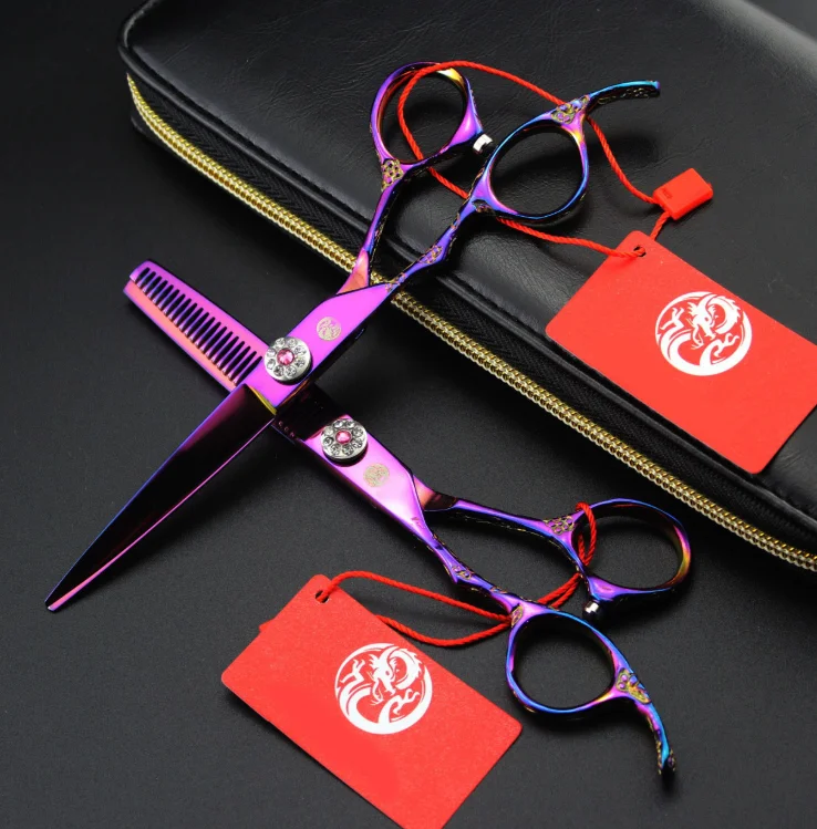 6.0 inch purple dragon plum blossom handle left hand scissors thinning scissors left-handed scissors set
6.0 inch purple dragon plum blossom handle left hand scissors thinning scissors left-handed scissors set