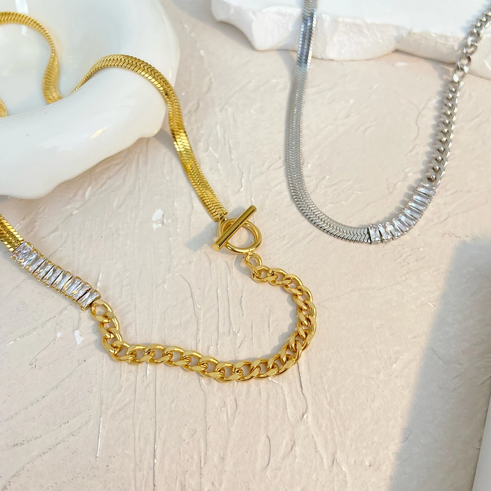 Fashion snake bone chain splicing Zircon NecklaceTitanium Plated 18K Stainless Steel Jewelry 2024
Fashion snake bone chain splicing Zircon NecklaceTitanium Plated 18K Stainless Steel Jewelry 2024