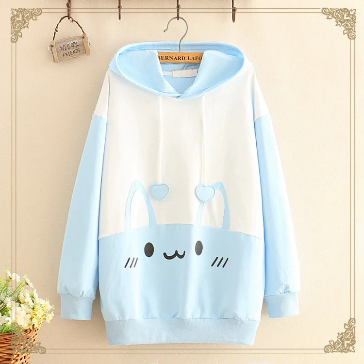 Spring Autumn Japanese Style Cute Rabbit Women Hoodie Bunny Ears Graphic Sweatshirts Lovely Pink Blue Pullovers
Spring Autumn Japanese Style Cute Rabbit Women Hoodie Bunny Ears Graphic Sweatshirts Lovely Pink Blue Pullovers