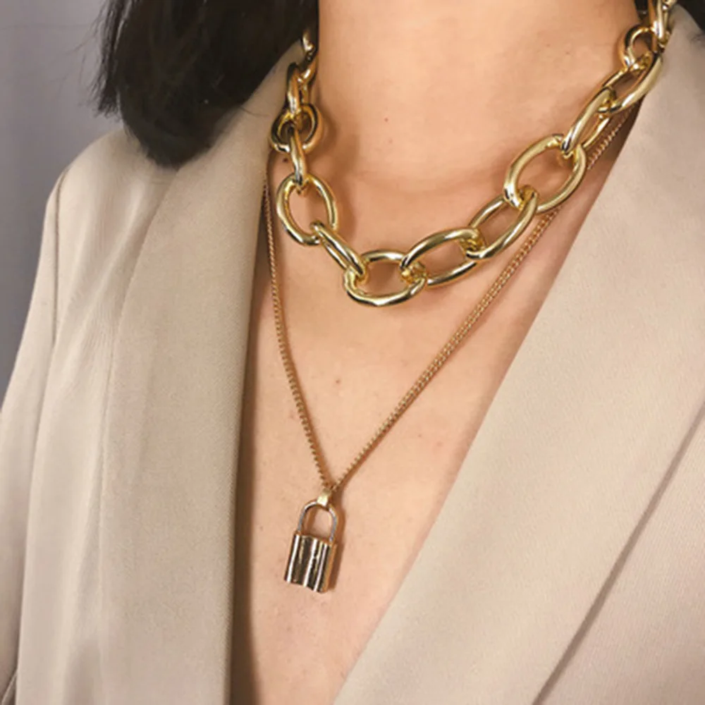 Multi-layer Lock Pendant Necklace with Cuban Chain, Hip Hop Charm Sweater chain Gold & Silver Retro Statement Necklace for Women, Picture
Multi-layer Lock Pendant Necklace with Cuban Chain, Hip Hop Charm Sweater chain Gold & Silver Retro Statement Necklace for Women, Picture