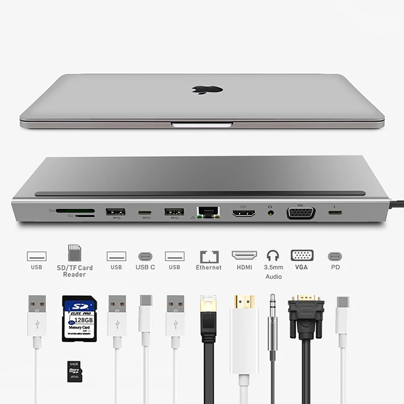 11 in 1 Type-C Hub Adapter to USB C USB3.0 HD-MI VGA SD TF PD Converter Extension Docking Station for PC laptop Notebook
11 in 1 Type-C Hub Adapter to USB C USB3.0 HD-MI VGA SD TF PD Converter Extension Docking Station for PC laptop Notebook