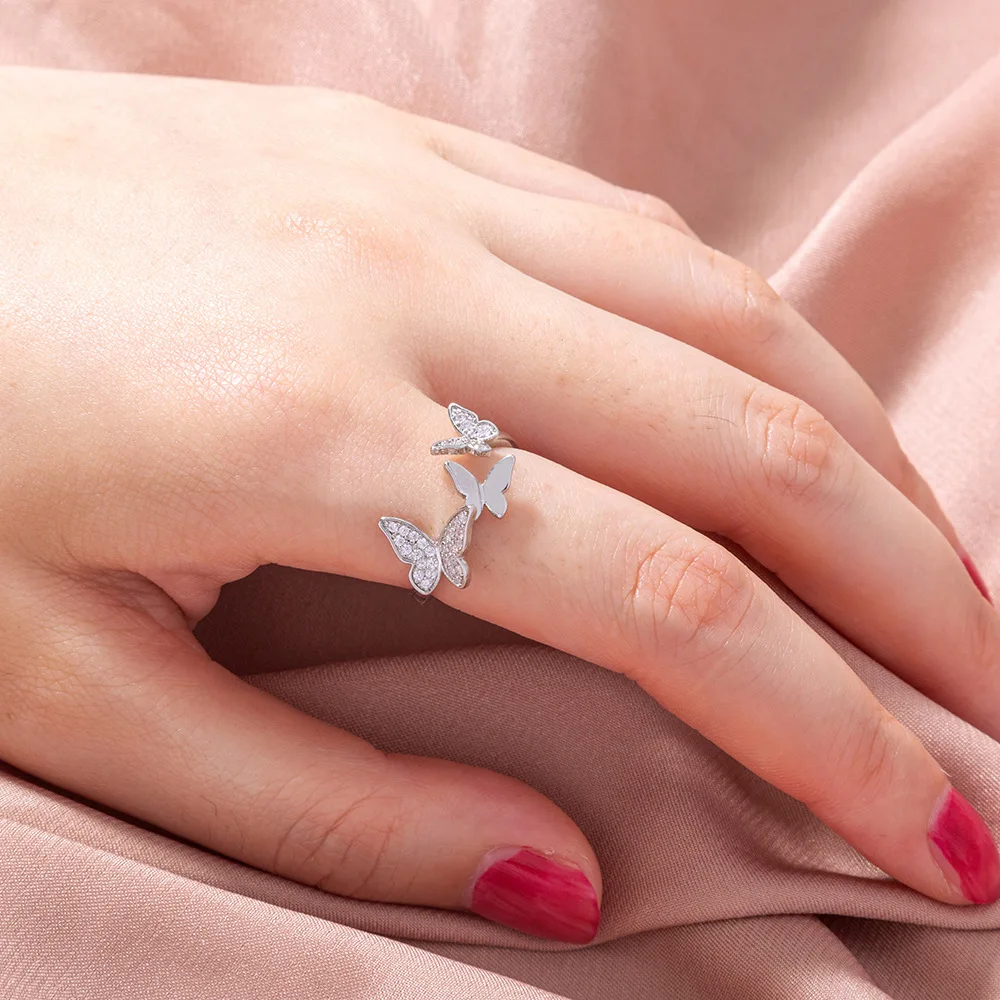 Hot Sale Korean Style Ins Silver Plated Cubic Zircon Butterfly Rings Open Adjustable Silver Color CZ Butterfly Rings For Girls
Hot Sale Korean Style Ins Silver Plated Cubic Zircon Butterfly Rings Open Adjustable Silver Color CZ Butterfly Rings For Girls