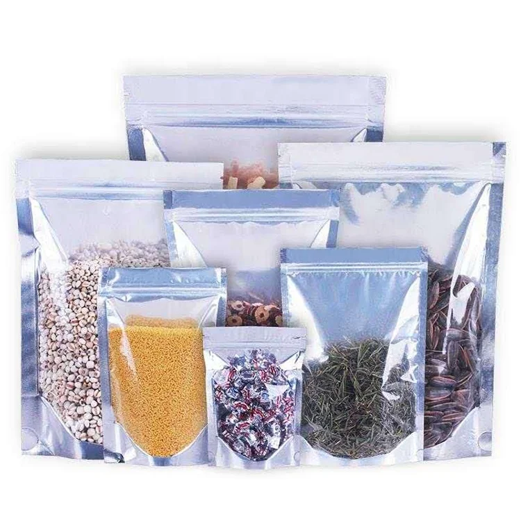 Wholesale Aluminum foil pouch Sliver Clear Front Window Stand Up Resealable Zipper Bags for Food
Wholesale Aluminum foil pouch Sliver Clear Front Window Stand Up Resealable Zipper Bags for Food