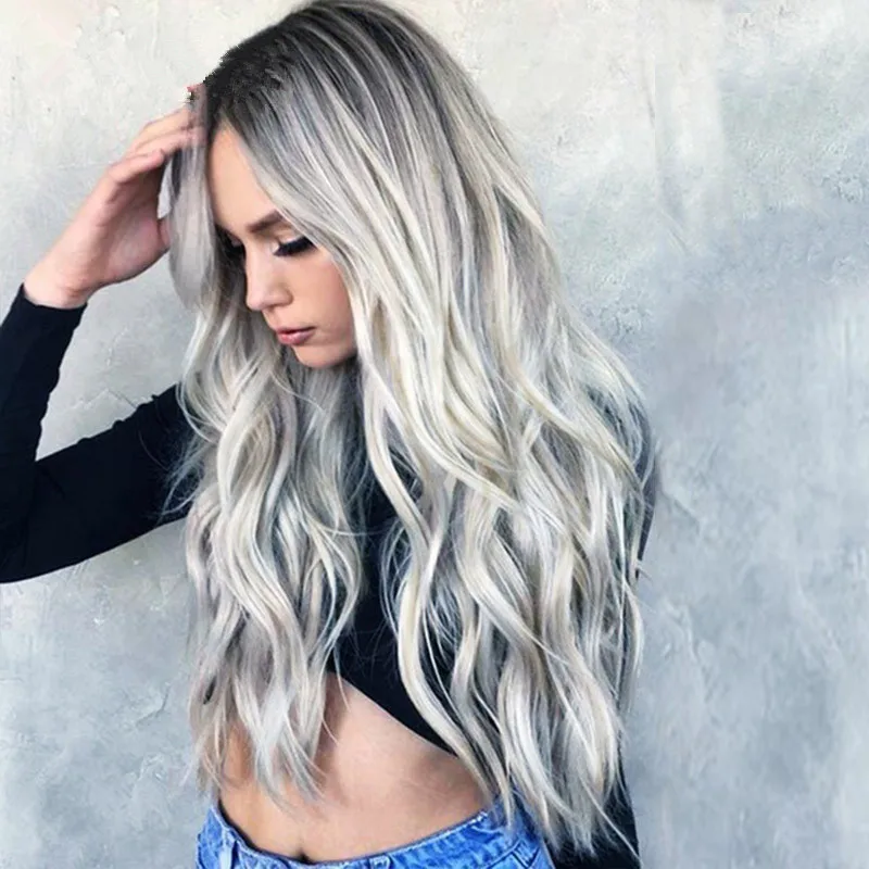 Fashion Europe and America Long Wave Blonde Wigs Women Center Parting gray Loose Curly Synthetic Hair Wig, Picture color
Fashion Europe and America Long Wave Blonde Wigs Women Center Parting gray Loose Curly Synthetic Hair Wig, Picture color