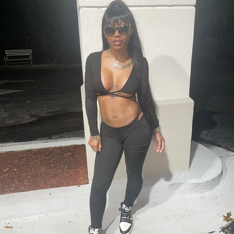Fashion Womens Clothing Two Piece Sexy Outfit Long Sleeve 2 Piece Crop Top Deep V Neck Pants Set
Fashion Womens Clothing Two Piece Sexy Outfit Long Sleeve 2 Piece Crop Top Deep V Neck Pants Set