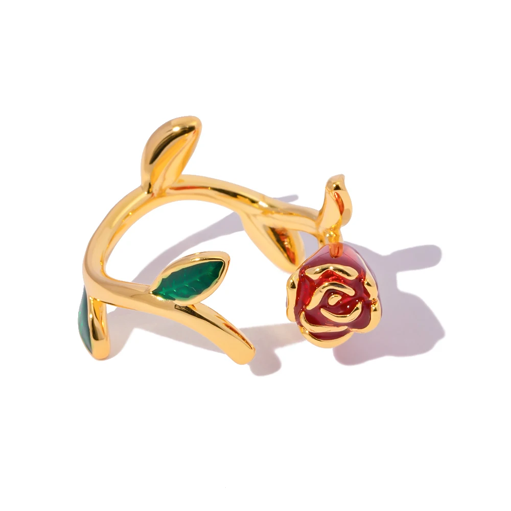 Waterproof 18K Gold Plated Thin Red Flower Finger Ring Brass Red Enamel Rose Open Stacking Ring
Waterproof 18K Gold Plated Thin Red Flower Finger Ring Brass Red Enamel Rose Open Stacking Ring