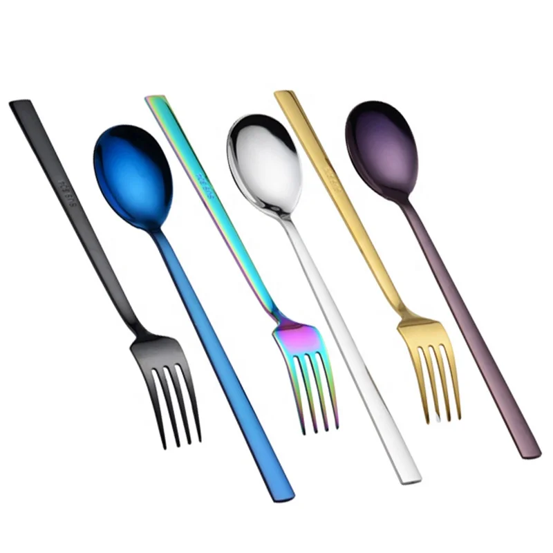 Titanium-plated 304 stainless steel Korean square handle fork spoon Symphony titanium black coated tableware
Titanium-plated 304 stainless steel Korean square handle fork spoon Symphony titanium black coated tableware