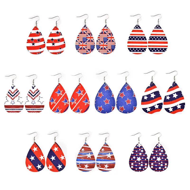 USA popular American Flag waterdrop faux leather earrings independence day star striped earrings
USA popular American Flag waterdrop faux leather earrings independence day star striped earrings