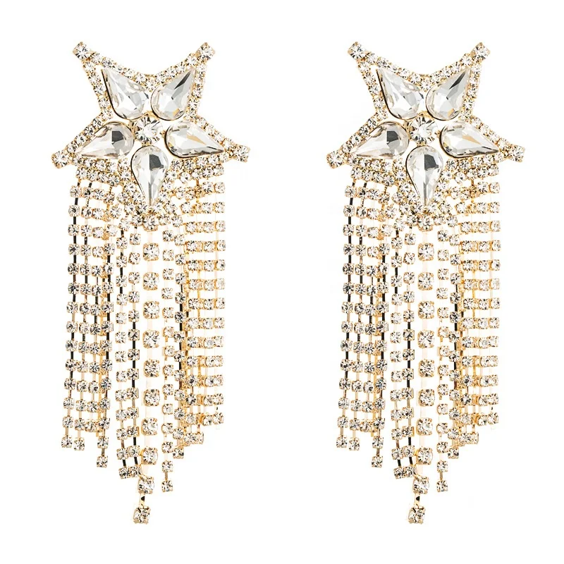 Charm Shiny Crystal Star Long Chain Tassel Earring for Woman Luxury Rhinestone Statement Dangle Earring Woman Party, Picture shows
Charm Shiny Crystal Star Long Chain Tassel Earring for Woman Luxury Rhinestone Statement Dangle Earring Woman Party, Picture shows