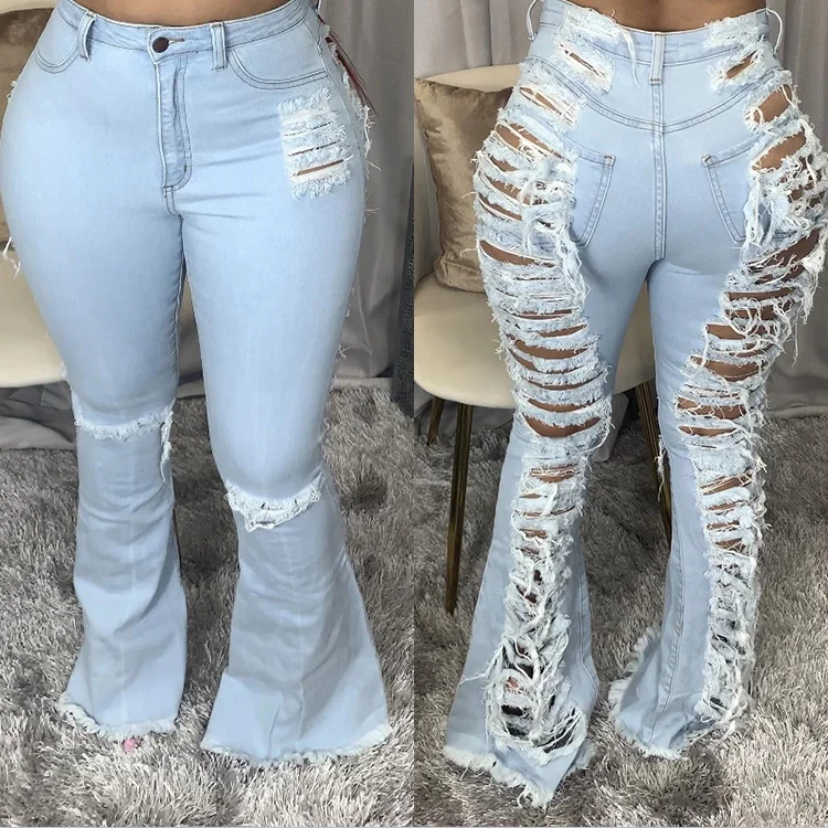 Trendy Summer Flare Denim Pants Streetwear S-2XL Women High Waist Ripped Distressed Blue Jeans, Pictures showed
Trendy Summer Flare Denim Pants Streetwear S-2XL Women High Waist Ripped Distressed Blue Jeans, Pictures showed
