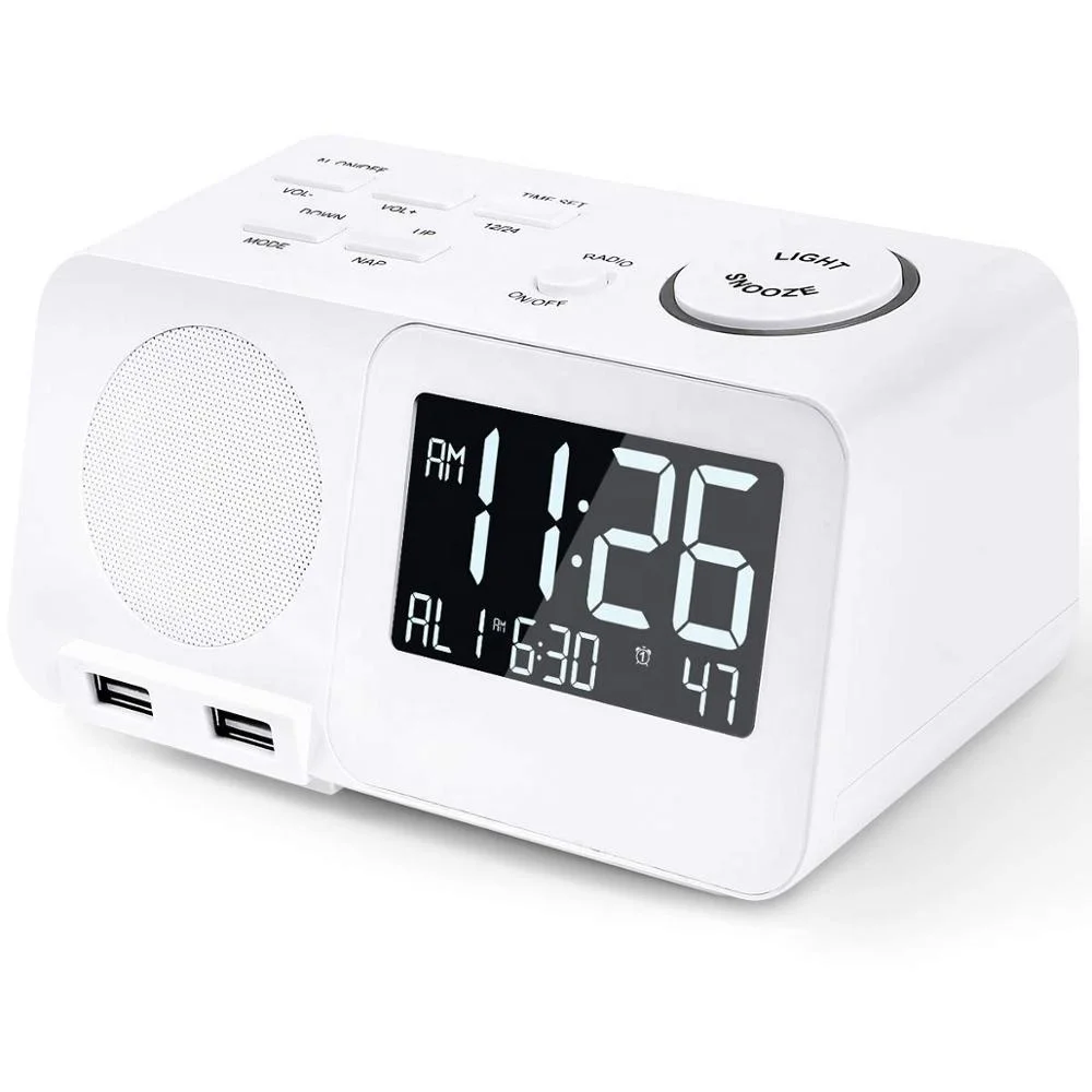 Hot sale FM radio clock two USB charging devices digital alarm clock household life alarm clock, White,black
Hot sale FM radio clock two USB charging devices digital alarm clock household life alarm clock, White,black