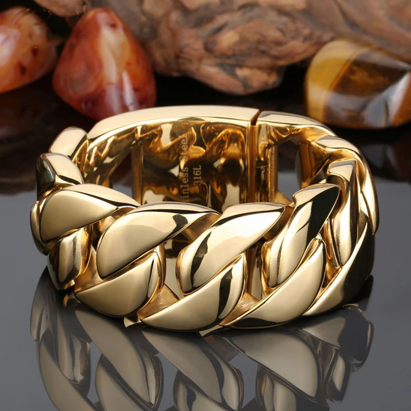 Cuban Bracelet Carline Waterproof High Quality Thick Gold Plated Stainless Steel OEM Jewelry for Men
Cuban Bracelet Carline Waterproof High Quality Thick Gold Plated Stainless Steel OEM Jewelry for Men