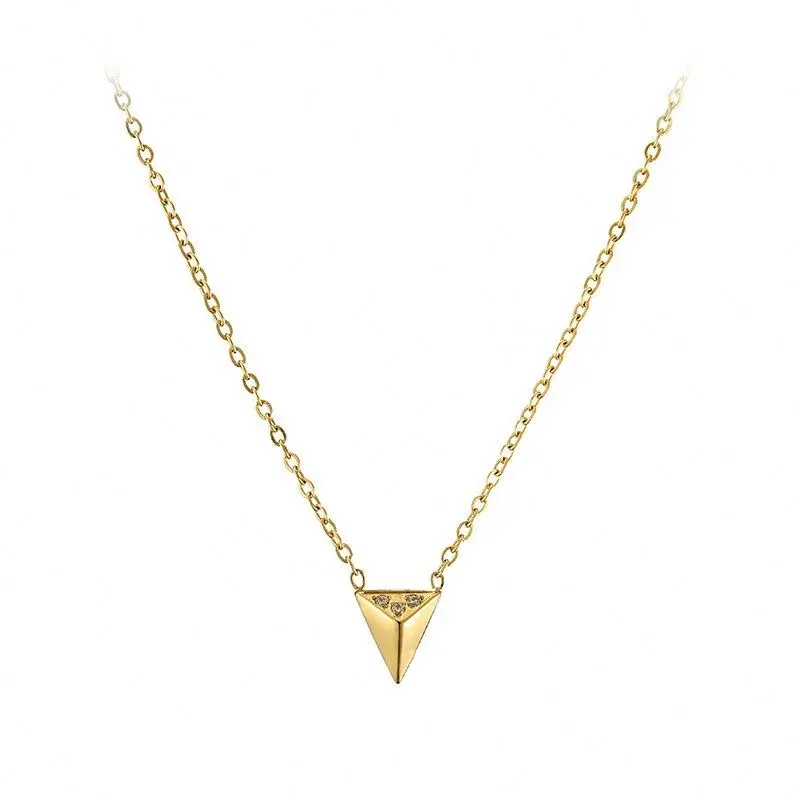 Stainless Steel Jewelry Female Gold Plated Inverted Triangle Zircon Pendant Necklace, Gold color
Stainless Steel Jewelry Female Gold Plated Inverted Triangle Zircon Pendant Necklace, Gold color