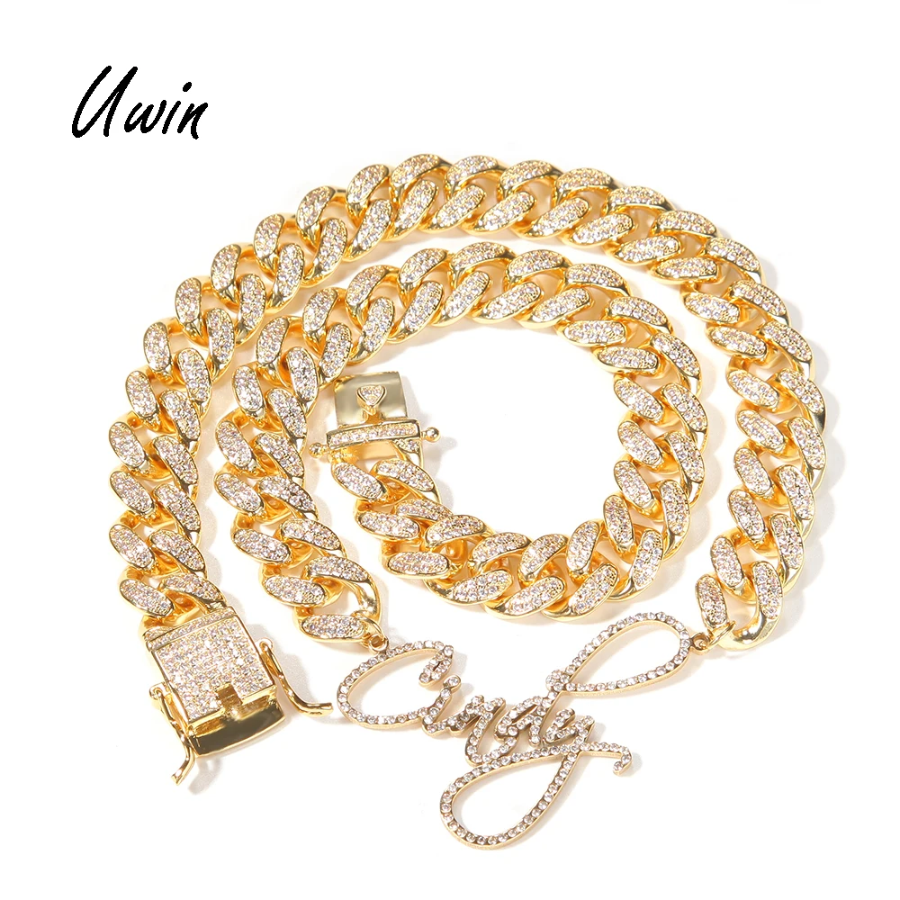 Bling Bling Customized Diamond Stainless Steel Cutting Letters Name Plate 12mm CZ Cuban Chain Necklace Jewelry, Silver, rose gold or custom for you 
Bling Bling Customized Diamond Stainless Steel Cutting Letters Name Plate 12mm CZ Cuban Chain Necklace Jewelry, Silver, rose gold or custom for you