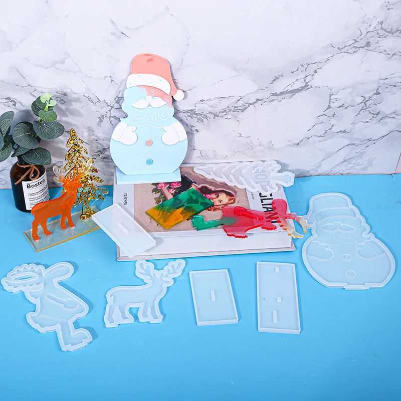 

Amazon hot sale DIY epoxy resin Christmas tree snowman elk deer decoration party resin crafts silicone molds making moulds, White