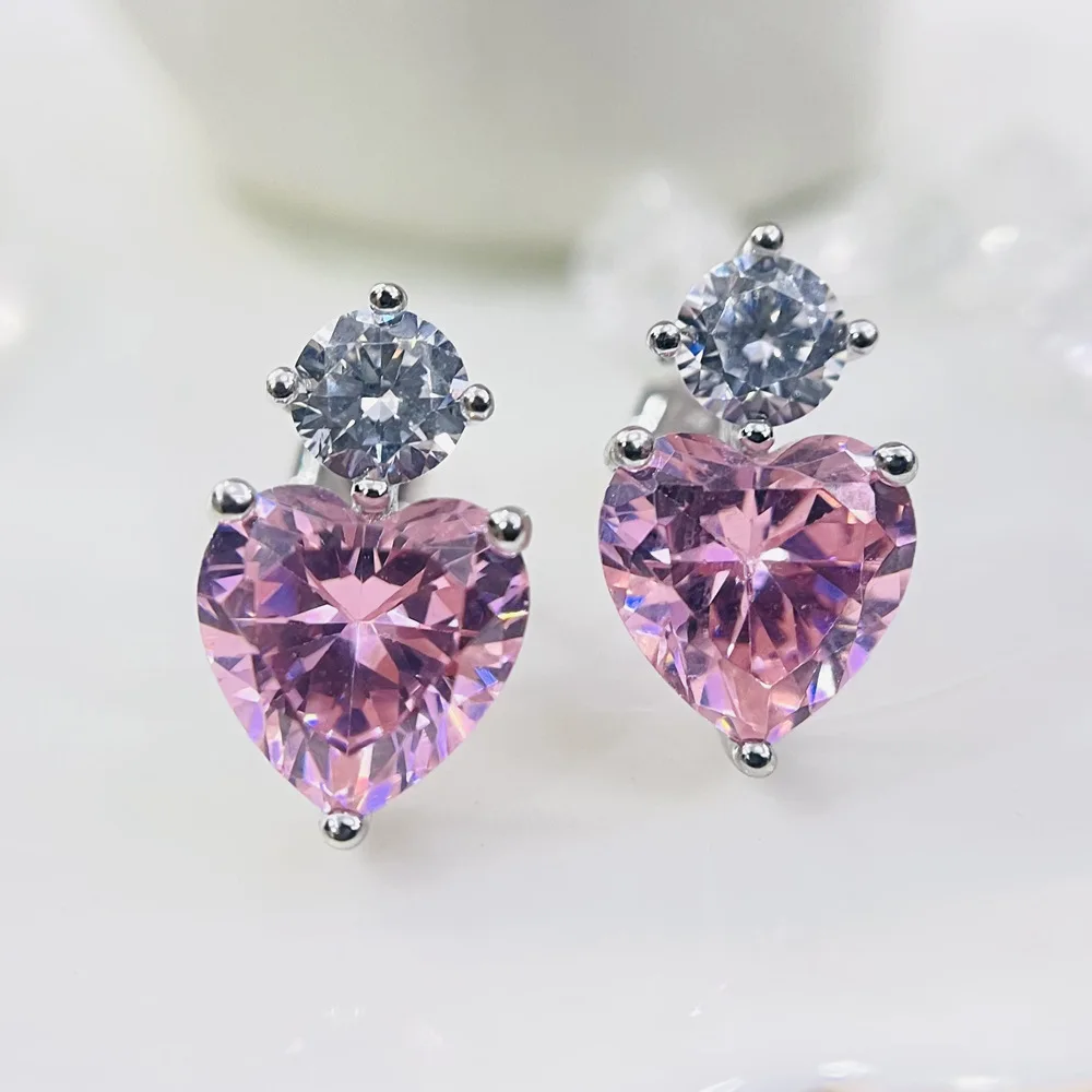 New Peach Love Double Diamond Pink Diamond Cute Women's Earrings S925 Silver Lady Mature Ear Jewelry, White+pink
New Peach Love Double Diamond Pink Diamond Cute Women's Earrings S925 Silver Lady Mature Ear Jewelry, White+pink