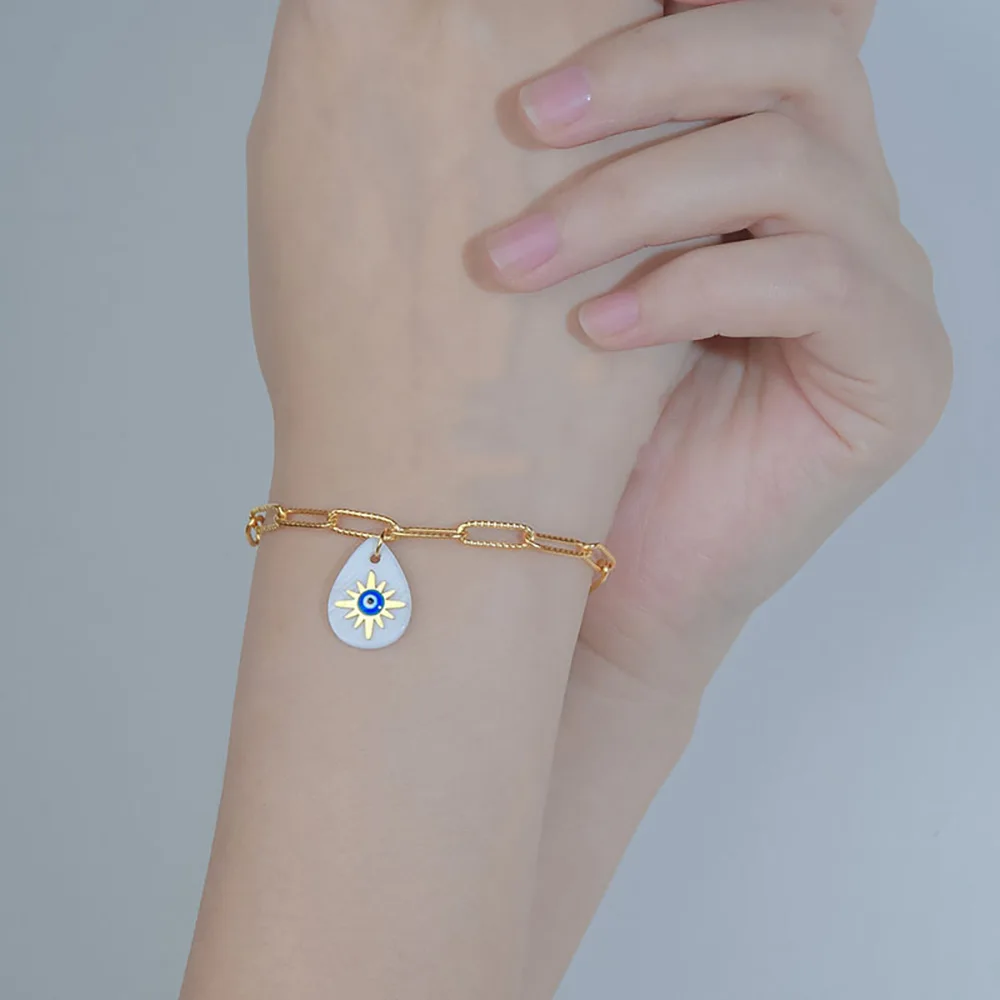 Fashion trendy gold plated paper clip women jewelry water drop eight-pointed star embossed stainless steel chain link bracelet
Fashion trendy gold plated paper clip women jewelry water drop eight-pointed star embossed stainless steel chain link bracelet
