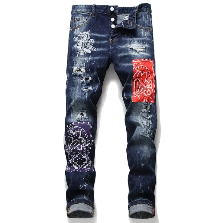 New Arrival Men's Fashion Splicing Mid Waist Holes Denim Trousers Long Jeans For Men
New Arrival Men's Fashion Splicing Mid Waist Holes Denim Trousers Long Jeans For Men