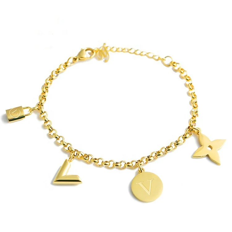 female accessories stainless steel jewelry factory processing custom letter charm bracelet, Gold
female accessories stainless steel jewelry factory processing custom letter charm bracelet, Gold