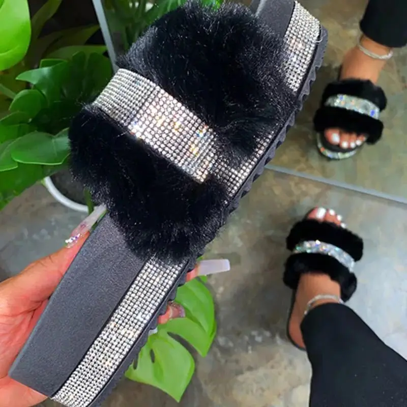 Wholesale thick-soled rhinestone women's non-slip slippers fashion street wear fur slippers, Customized color
Wholesale thick-soled rhinestone women's non-slip slippers fashion street wear fur slippers, Customized color