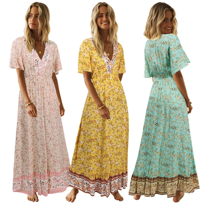 Women clothes summer 2021 dress short sleeve casual long dress V-neck boho style floral dress
Women clothes summer 2021 dress short sleeve casual long dress V-neck boho style floral dress